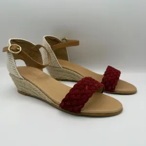 NIB Cordani Elias Braided Wedge Espadrille Suede Sandals in Berry Red Size 7.5