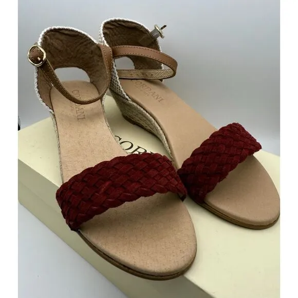 NIB Cordani Elias Braided Wedge Espadrille Suede Sandals in Berry Red Size 7.5