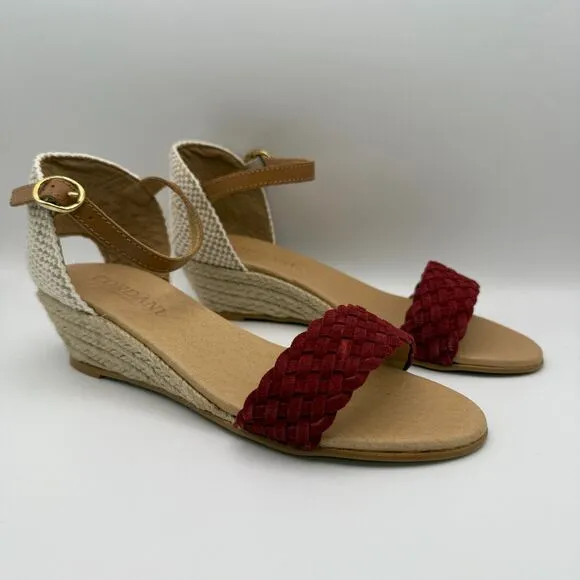 NIB Cordani Elias Braided Wedge Espadrille Suede Sandals in Berry Red Size 7.5