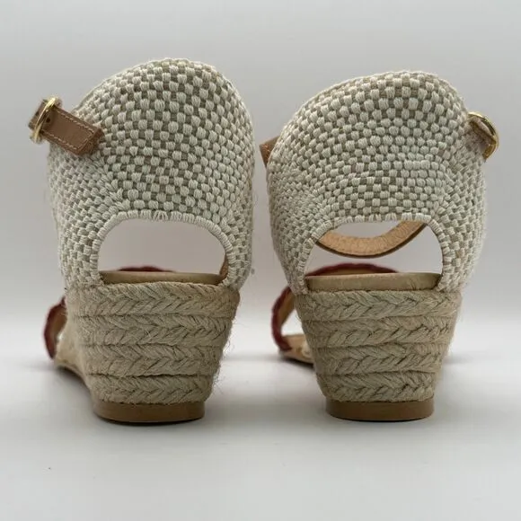 NIB Cordani Elias Braided Wedge Espadrille Suede Sandals in Berry Red Size 7.5