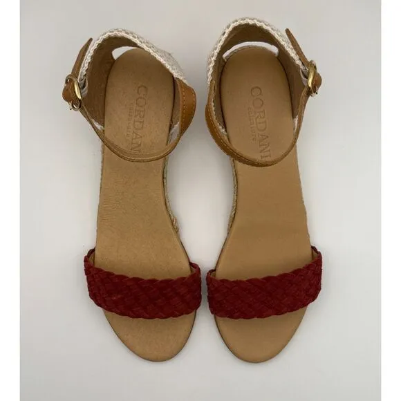 NIB Cordani Elias Braided Wedge Espadrille Suede Sandals in Berry Red Size 7.5