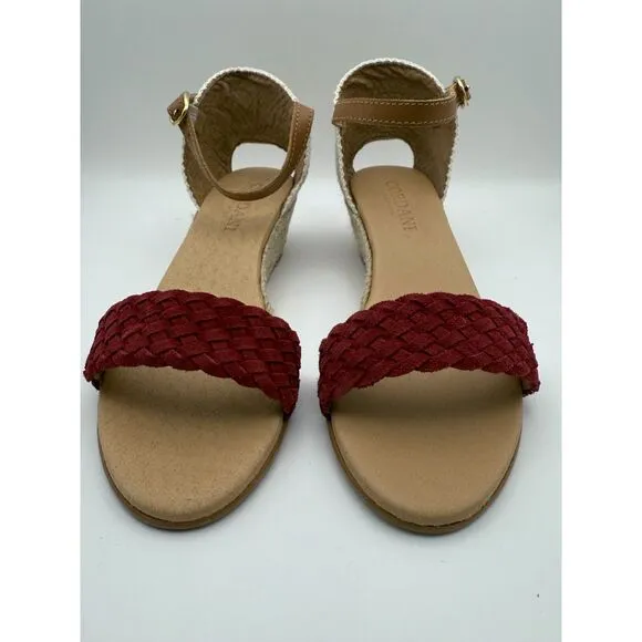 NIB Cordani Elias Braided Wedge Espadrille Suede Sandals in Berry Red Size 7.5