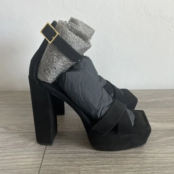 NIB Good American Black Suede Platform Sandals Size 9.5