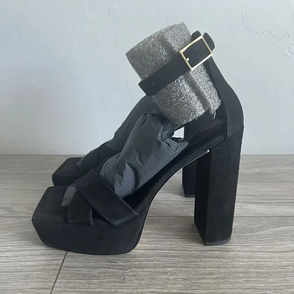 NIB Good American Black Suede Platform Sandals Size 9.5