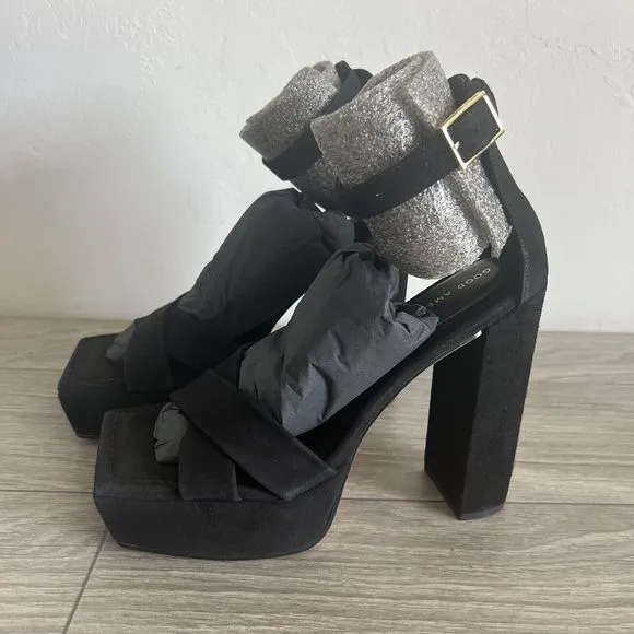 NIB Good American Black Suede Platform Sandals Size 9.5