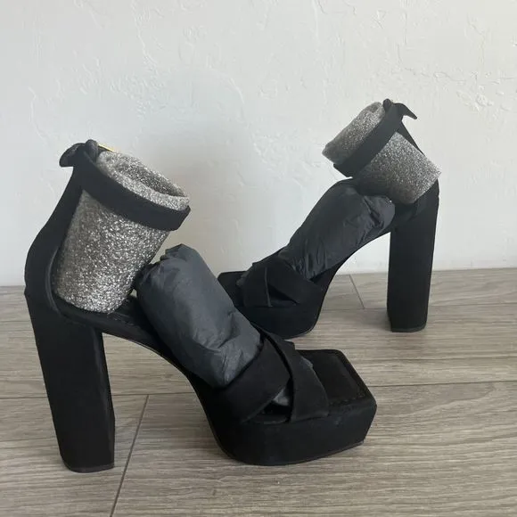 NIB Good American Black Suede Platform Sandals Size 9.5