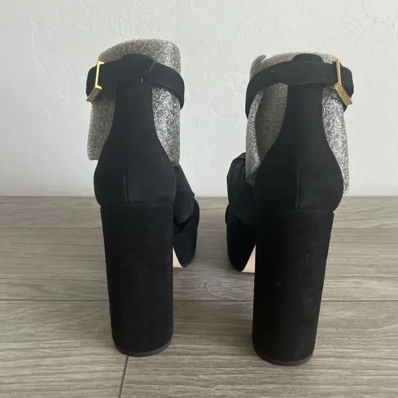 NIB Good American Black Suede Platform Sandals Size 9.5