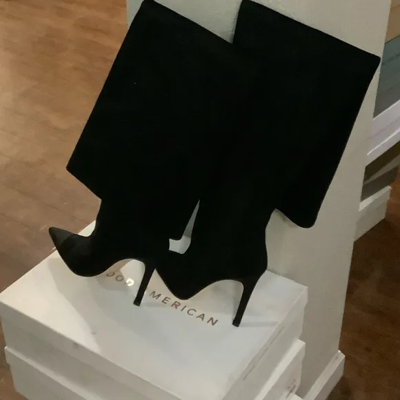 NIB Good American Boots Womens 8Over the Knee Slouch Suede Black Goth RockerCore