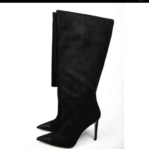 NIB Good American Boots Womens 8Over the Knee Slouch Suede Black Goth RockerCore