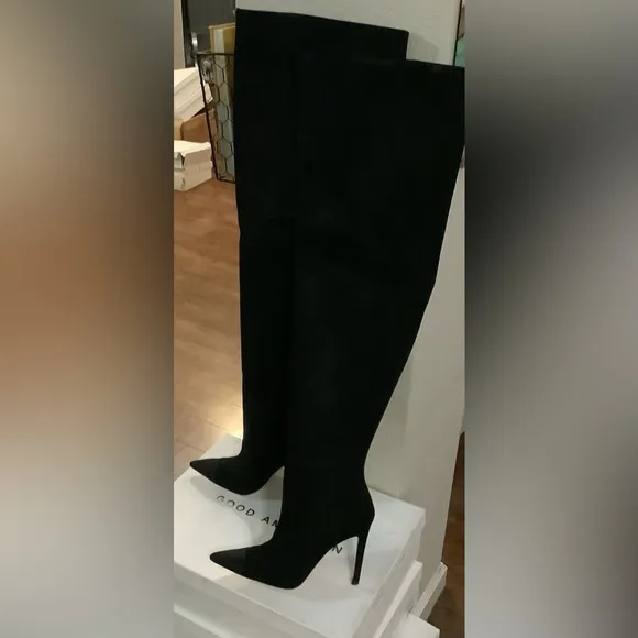 NIB Good American Boots Womens 8Over the Knee Slouch Suede Black Goth RockerCore