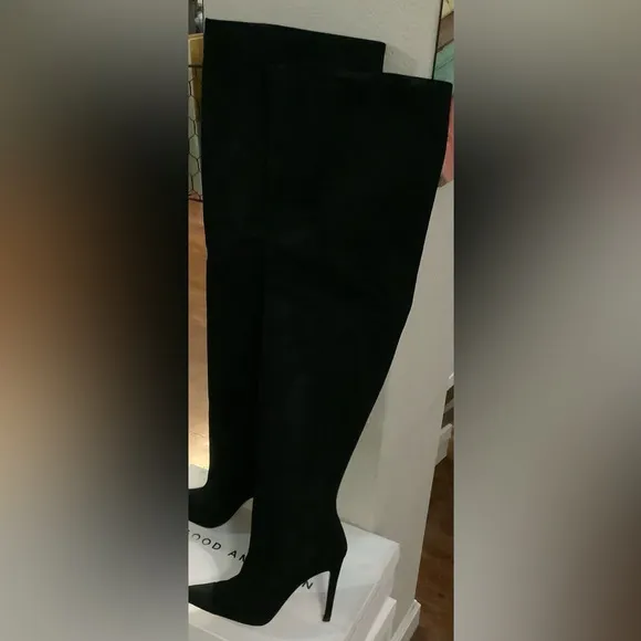 NIB Good American Boots Womens 8Over the Knee Slouch Suede Black Goth RockerCore