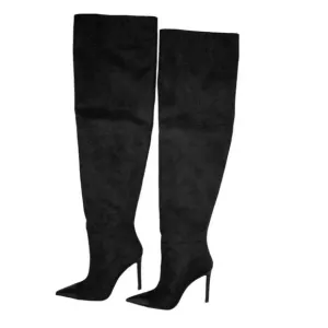NIB Good American Boots Womens 8Over the Knee Slouch Suede Black Goth RockerCore