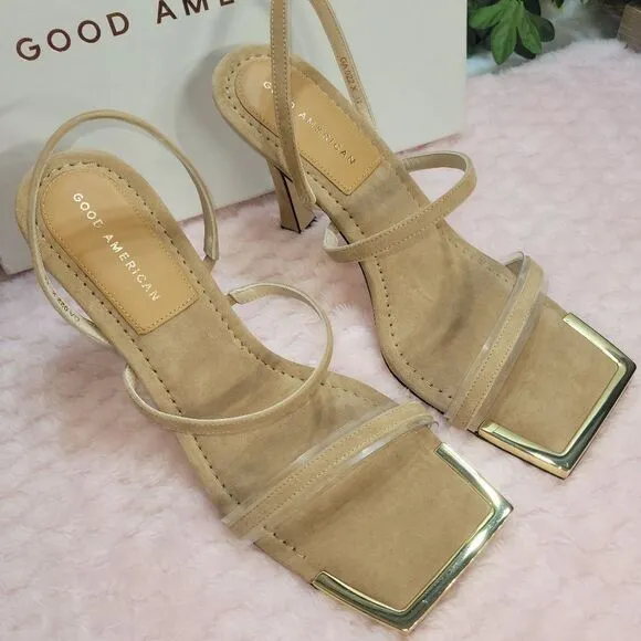 NIB Good American Shoes Good American Standout Square Toe Suede Beige