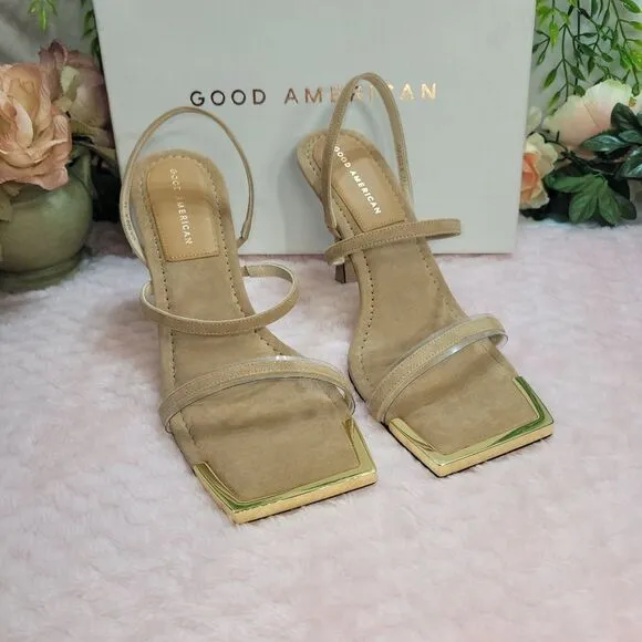 NIB Good American Shoes Good American Standout Square Toe Suede Beige