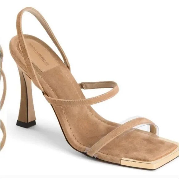 NIB Good American Shoes Good American Standout Square Toe Suede Beige