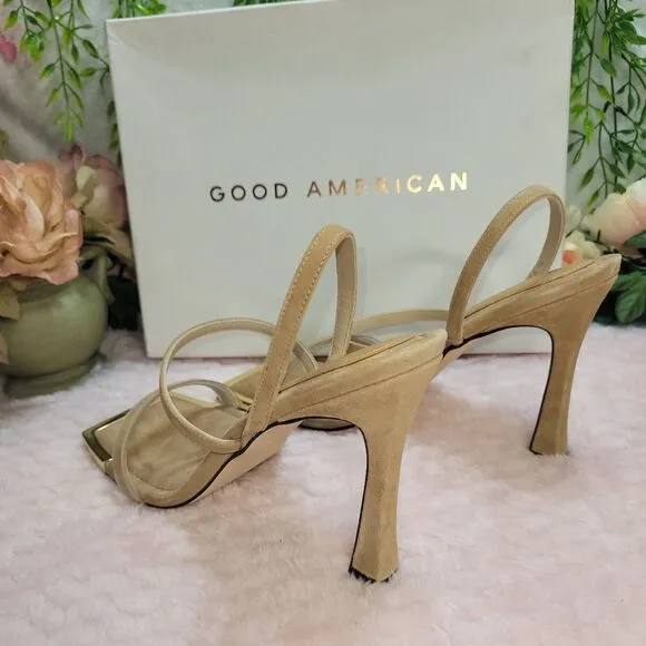NIB Good American Shoes Good American Standout Square Toe Suede Beige