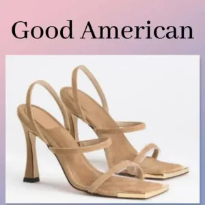 NIB Good American Shoes Good American Standout Square Toe Suede Beige