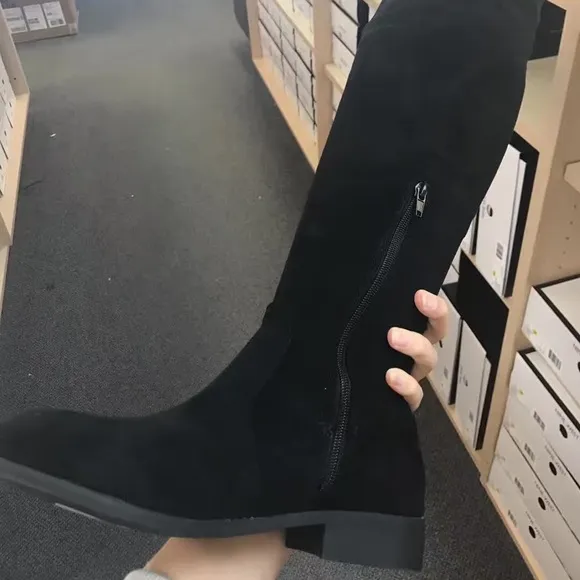 NIB Nine West Women's Lenna Over the Knee Low Heel Boots Black Suede, Size 5.5