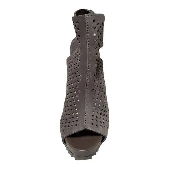 NIB PEDRO GARCIA Persis Perforated Sandals Peep Toe Gray Suede Stiletto Sz 39.5