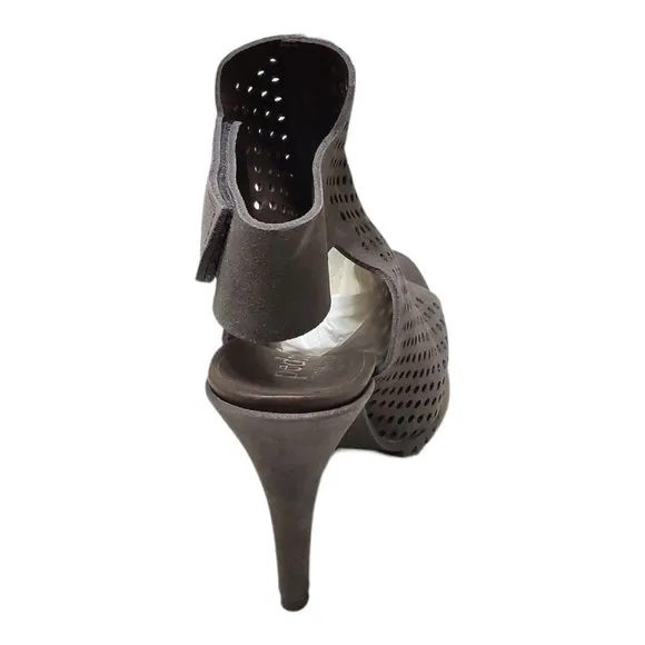 NIB PEDRO GARCIA Persis Perforated Sandals Peep Toe Gray Suede Stiletto Sz 39.5