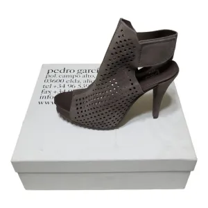 NIB PEDRO GARCIA Persis Perforated Sandals Peep Toe Gray Suede Stiletto Sz 39.5
