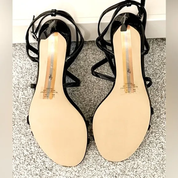 NIB Sam Edelman Delanie Black Patent Strappy Stiletto Heels