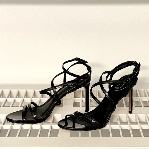 NIB Sam Edelman Delanie Black Patent Strappy Stiletto Heels