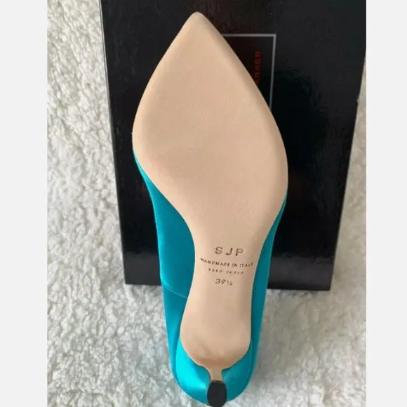 NIB SJP by Sarah Jessica Parker Fawn Satin Pumps EU 39.5 US 8.5 Turquoise 100mm