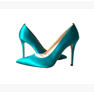 NIB SJP by Sarah Jessica Parker Fawn Satin Pumps EU 39.5 US 8.5 Turquoise 100mm