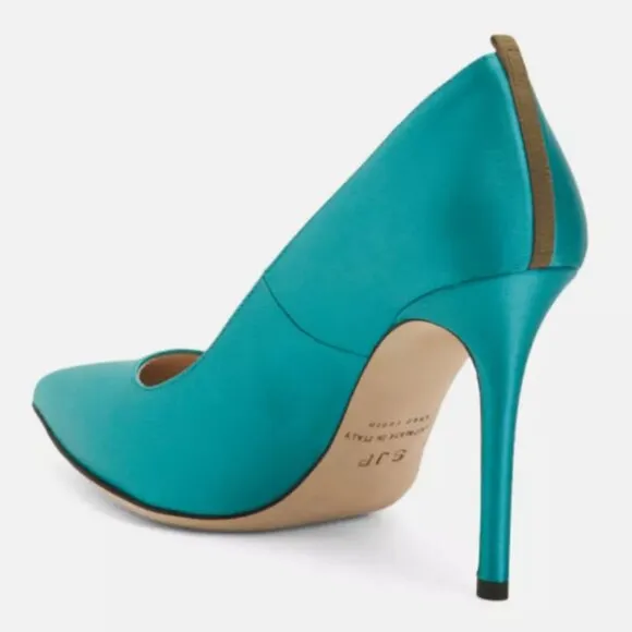 NIB SJP by Sarah Jessica Parker Fawn Satin Pumps EU 39.5 US 8.5 Turquoise 100mm