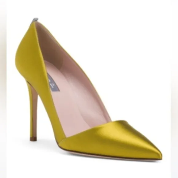 NIB SJP by Sarah Jessica Parker Rampling Satin Pumps Rish Gold EU 38.5 US8 100mm
