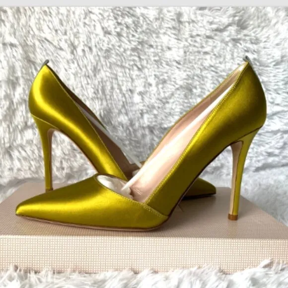 NIB SJP by Sarah Jessica Parker Rampling Satin Pumps Rish Gold EU 38.5 US8 100mm