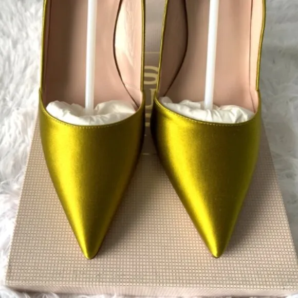 NIB SJP by Sarah Jessica Parker Rampling Satin Pumps Rish Gold EU 38.5 US8 100mm