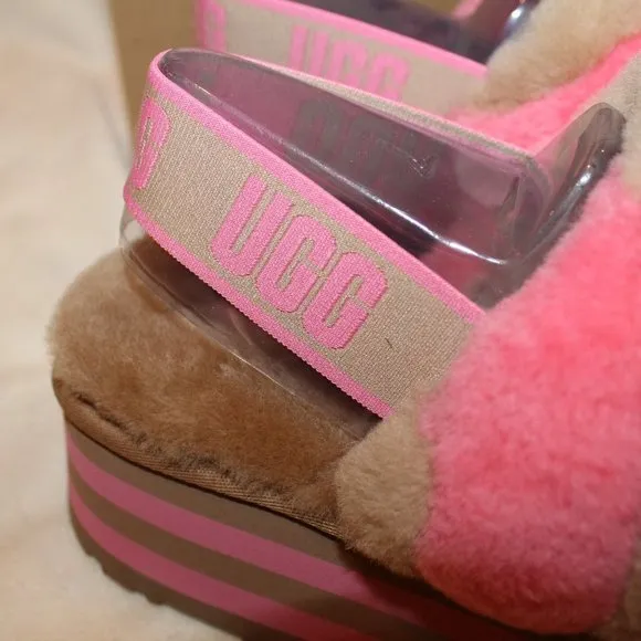 NIB UGG WOMEN'S DISCO WEDGE‎ SHEARLING SLIPPER SANDALS CHESTNUT PINK