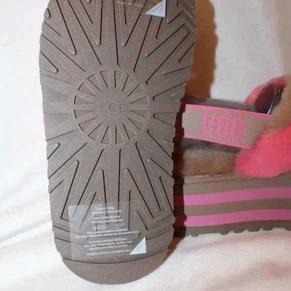 NIB UGG WOMEN'S DISCO WEDGE‎ SHEARLING SLIPPER SANDALS CHESTNUT PINK