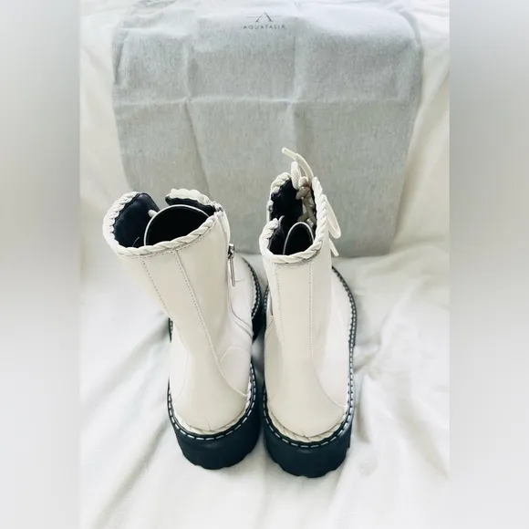 NIB wmns Aquatalia Sadie off white leather platform combat boots size 8