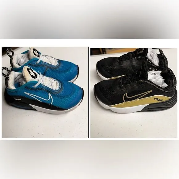 Nike 2090 Kids boys shoes size 8C 8 C back metallic gold blue