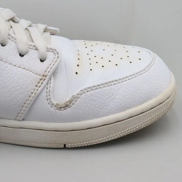 Nike Air‎ Jordan 1 Mid Mens Size 12.5 US White Leather Shoes Sneakers 554724-130