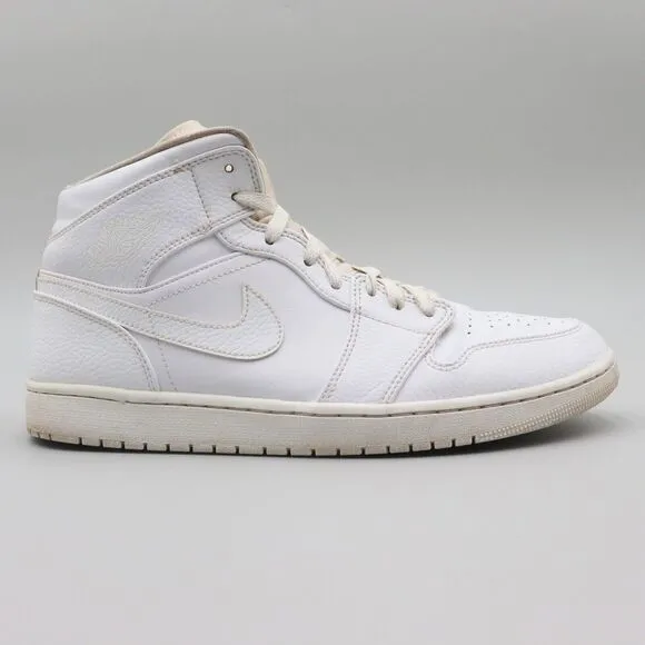 Nike Air‎ Jordan 1 Mid Mens Size 12.5 US White Leather Shoes Sneakers 554724-130