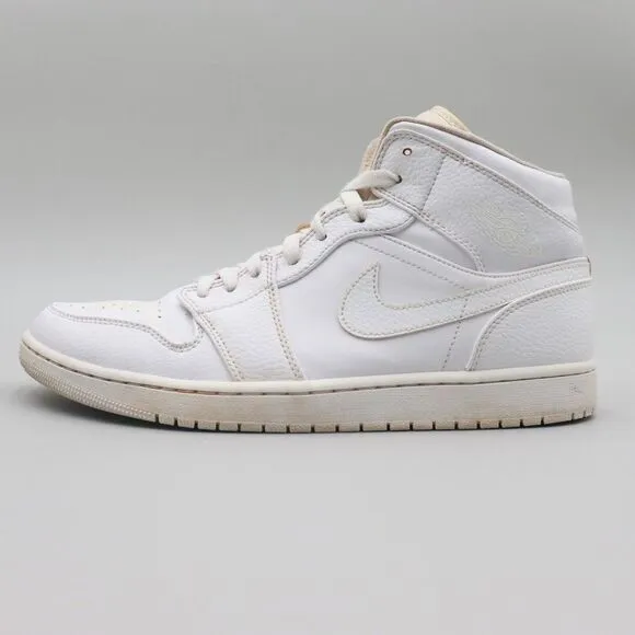 Nike Air‎ Jordan 1 Mid Mens Size 12.5 US White Leather Shoes Sneakers 554724-130