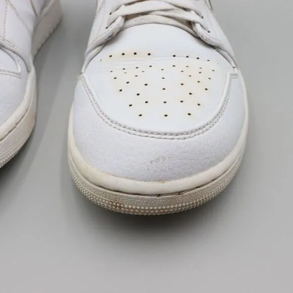 Nike Air‎ Jordan 1 Mid Mens Size 12.5 US White Leather Shoes Sneakers 554724-130