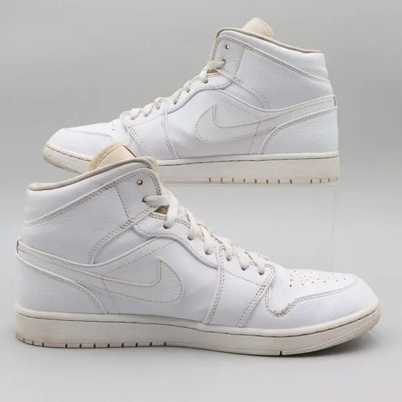 Nike Air‎ Jordan 1 Mid Mens Size 12.5 US White Leather Shoes Sneakers 554724-130