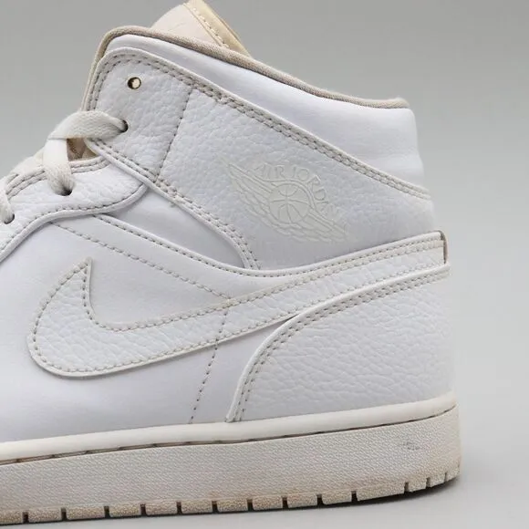 Nike Air‎ Jordan 1 Mid Mens Size 12.5 US White Leather Shoes Sneakers 554724-130