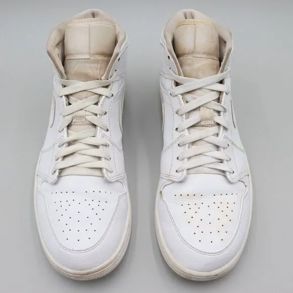 Nike Air‎ Jordan 1 Mid Mens Size 12.5 US White Leather Shoes Sneakers 554724-130