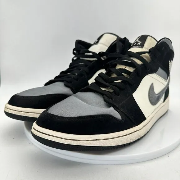 Nike Air Jordan 1 Retro Mid Men Size 12 852542-011 Satin Grey Toe Black  Shoes