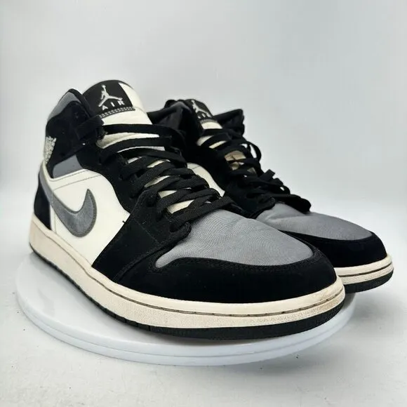 Nike Air Jordan 1 Retro Mid Men Size 12 852542-011 Satin Grey Toe Black  Shoes