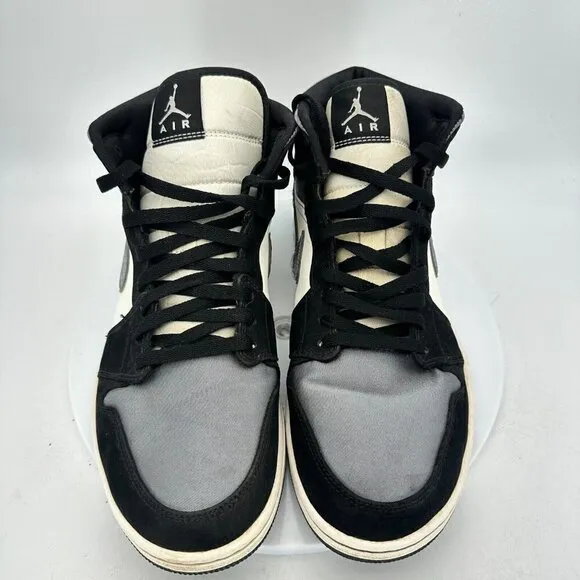 Nike Air Jordan 1 Retro Mid Men Size 12 852542-011 Satin Grey Toe Black  Shoes