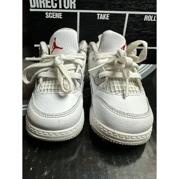 Nike Air Jordan 4 IV Retro TD White Oreo BQ7670-100 Size 6C Basketball Shoes