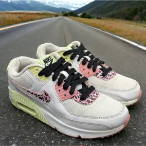 Nike Air Max 90 Pink Barely Rare Volt Leopard Shoes Girls Size 5Y EUC Fast Ship