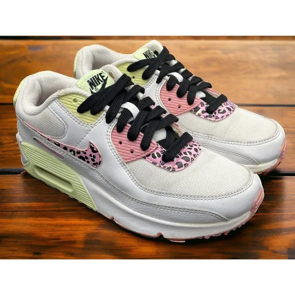 Nike Air Max 90 Pink Barely Rare Volt Leopard Shoes Girls Size 5Y EUC Fast Ship